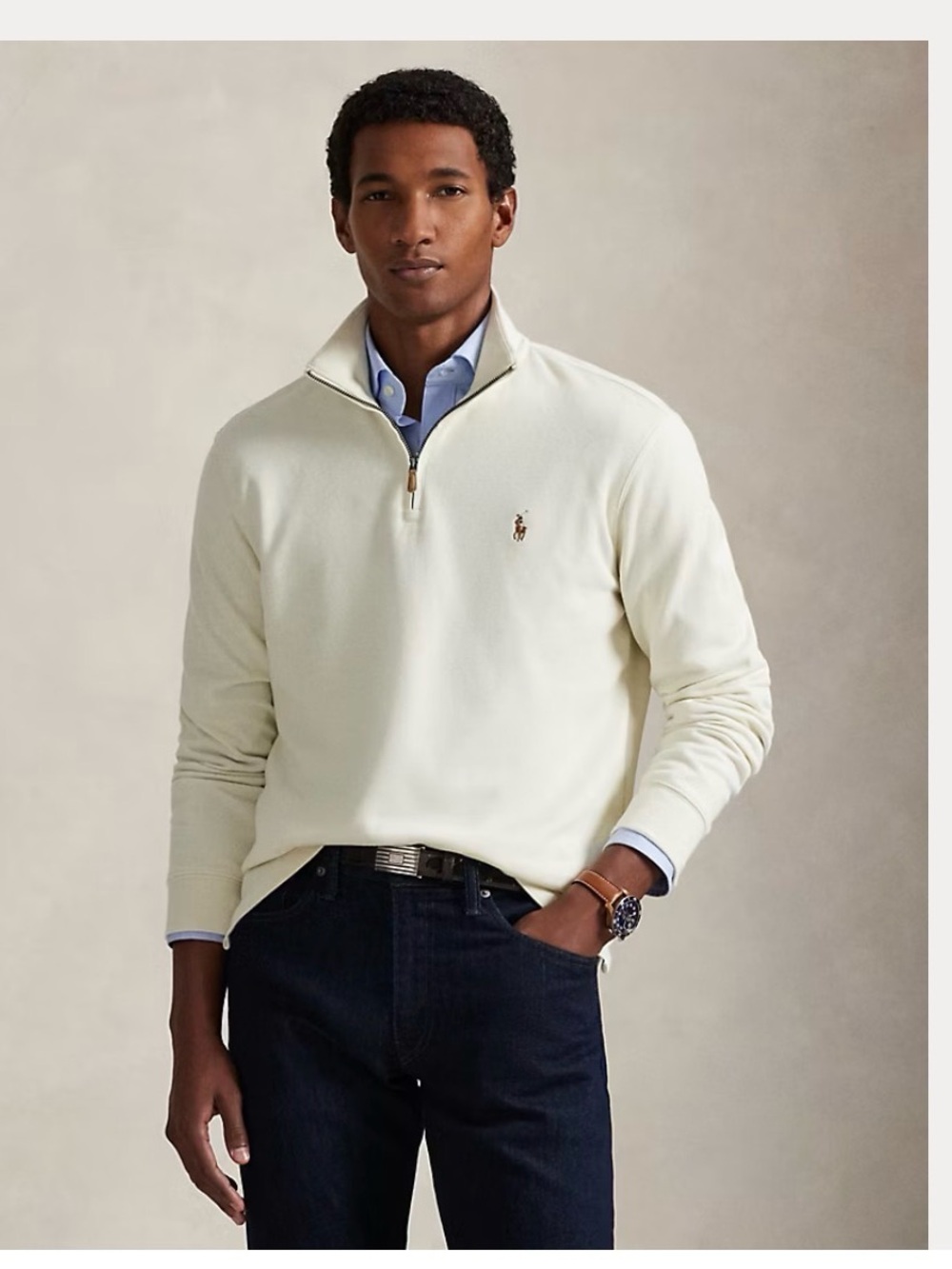 Polo by Ralph Lauren Cream Quarter-Zip Pullover with Logo